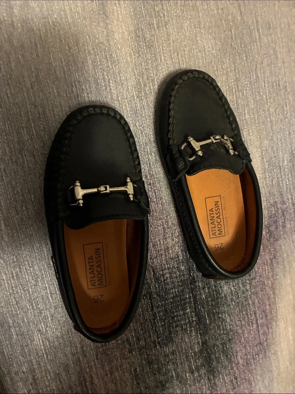 Boys' Navy Leather Loafers with Silver buckle size 26